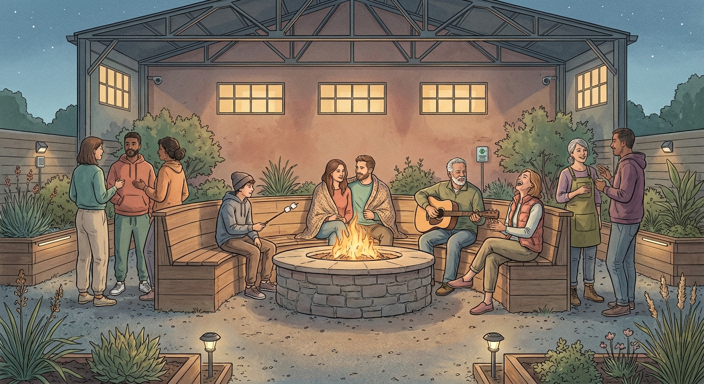 Outdoor evening firepit gathering